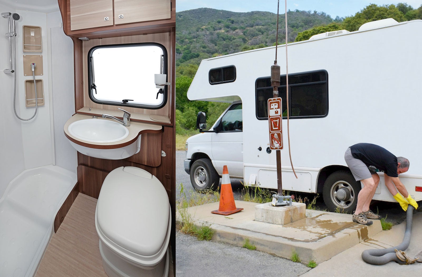 Portable RV/camper toilet and holding tank setup in Southfield, Michigan
