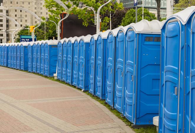 Seasonal porta potty units set up at a Southfield, Michigan venue