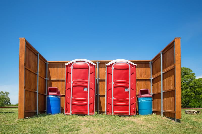 Short-term porta potty units staged for delivery in Southfield, Michigan